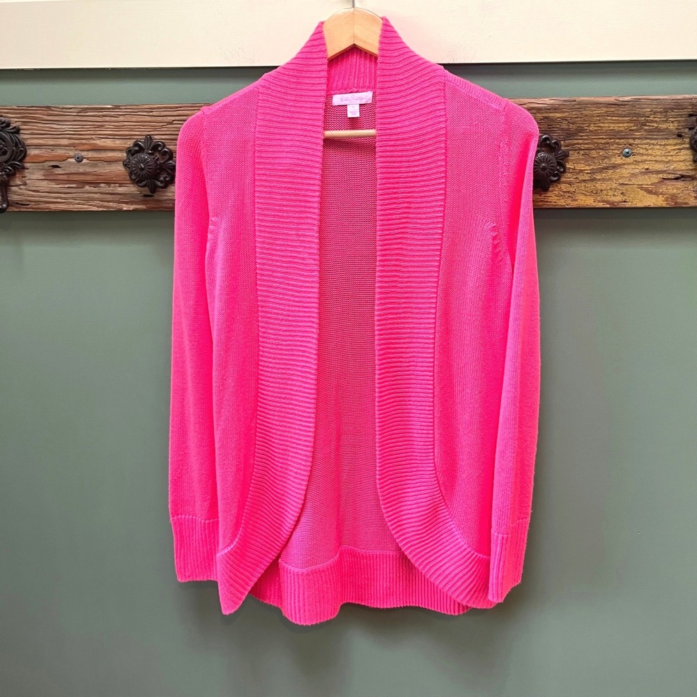 Lilly Pulitzer Neon Pink Shawl Collar Open Front Cardigan Sweater Womens Small